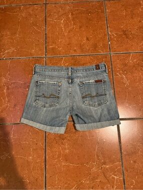 7 For All Mankind Light Blue Rolled-Hem Denim Shorts